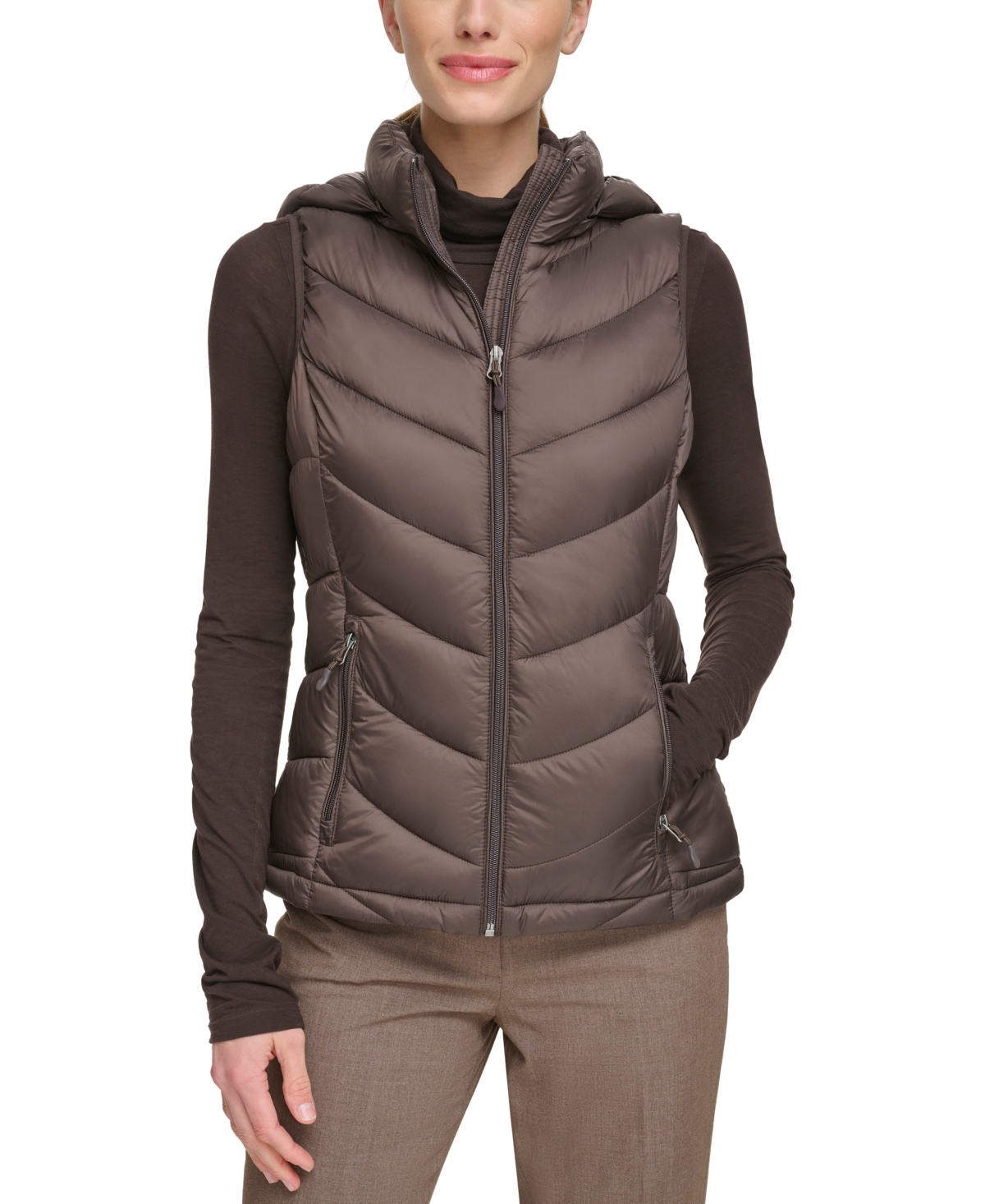 Charter Club Women's Packable Hooded Puffer Vest, Created For Macy's In Chocolate