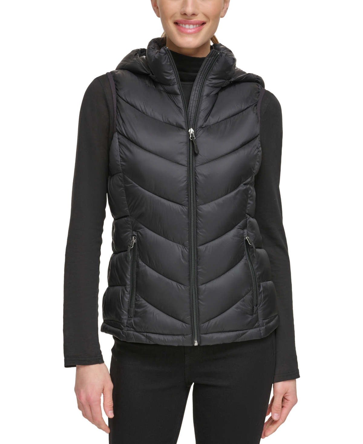 Charter Club Women's Packable Hooded Puffer Vest, Created For Macy's In Black