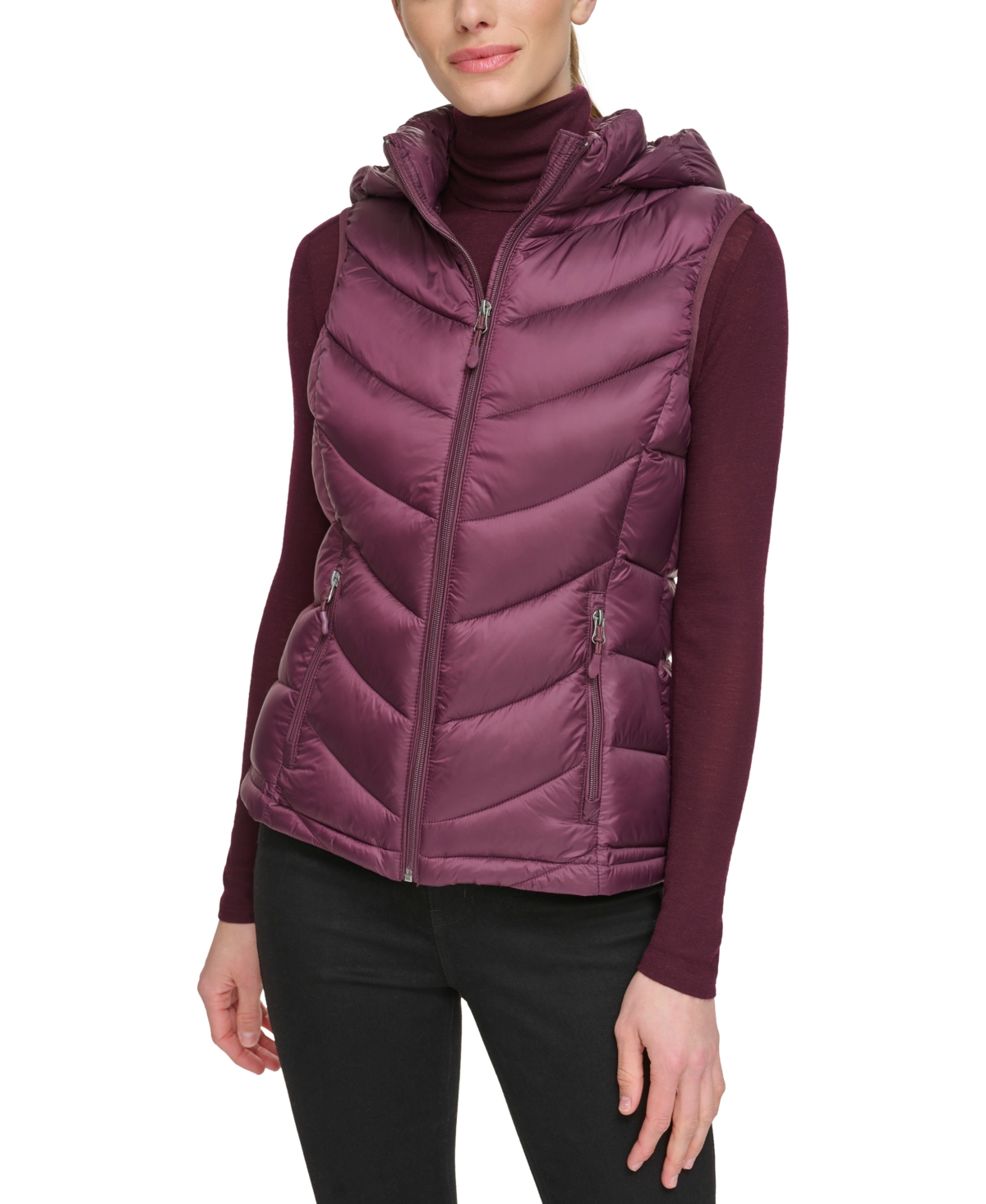 Charter Club Women's Packable Hooded Puffer Vest, Created For Macy's In Deep Plum