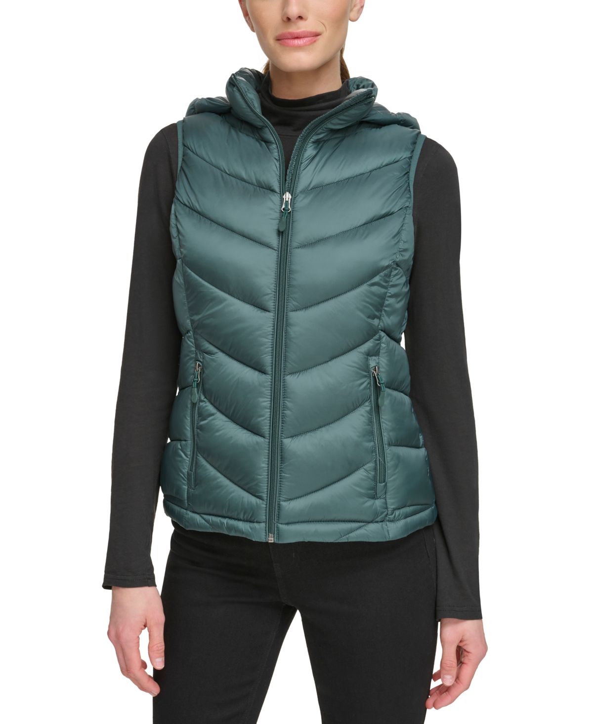 Charter Club Women's Packable Hooded Puffer Vest, Created For Macy's In Dark Forest