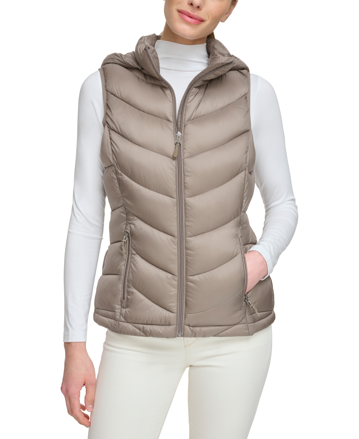 Charter Club Women's Packable Hooded Puffer Vest, Created For Macy's In Taupe