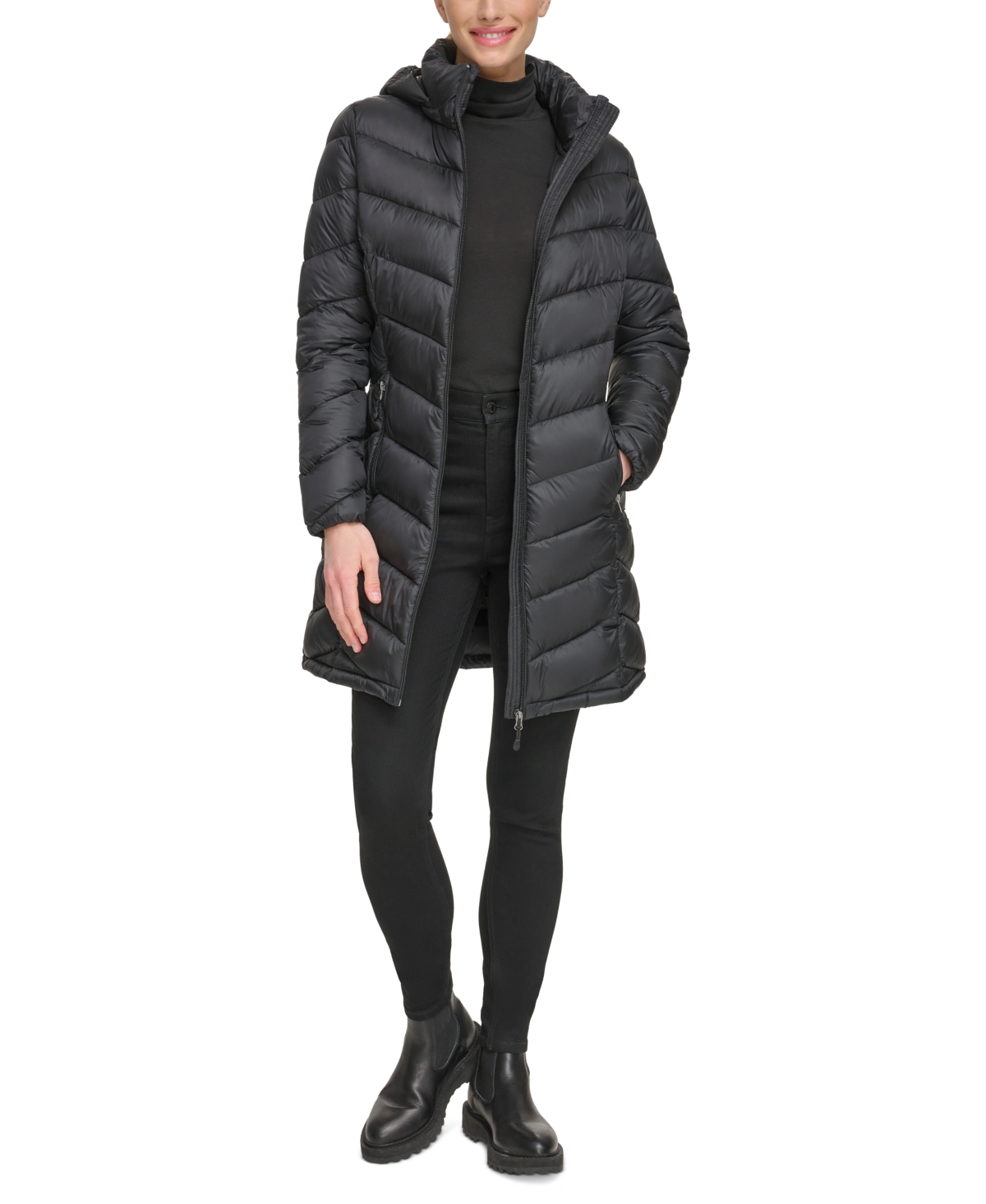Women's Packable Hooded Puffer Coat, Created for Macy's - Black