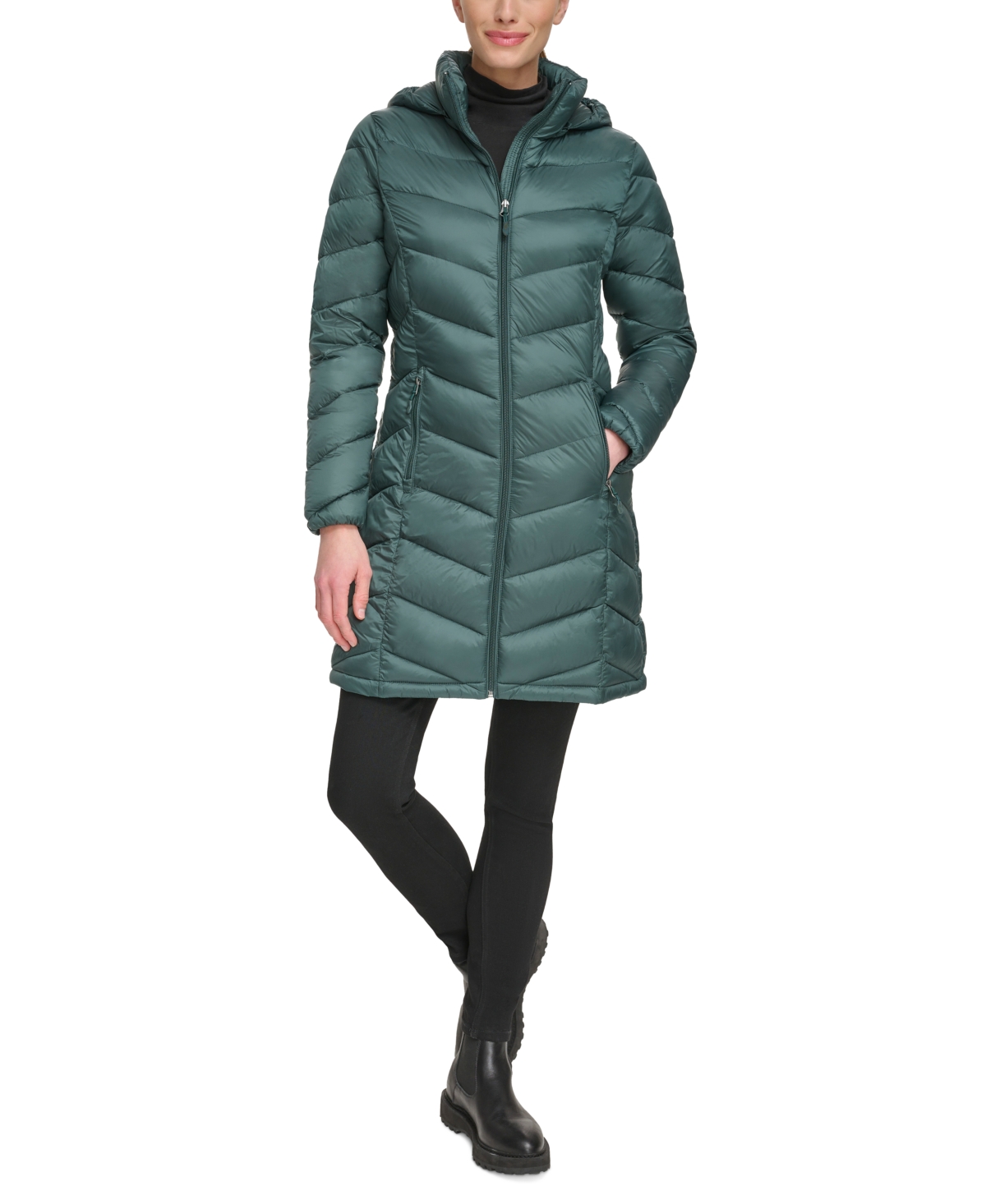 Charter Club Women's Packable Hooded Puffer Coat, Created For Macy's In Dark Forest