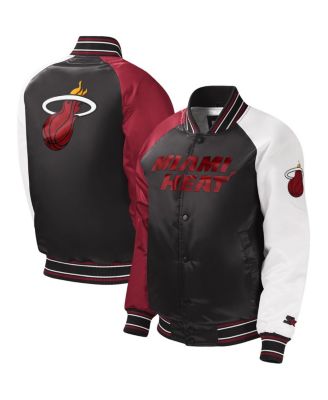 Youth Starter Black Miami Heat Raglan Full-Snap Varsity Jacket Size: Small
