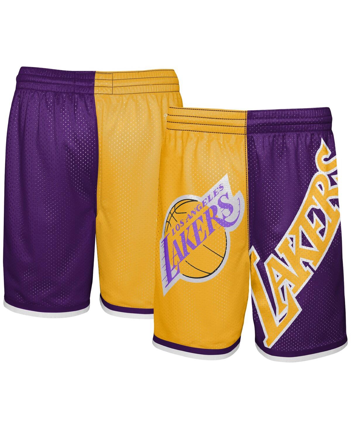 Shop Mitchell & Ness Big Boys And Girls  Gold, Purple Los Angeles Lakers Hardwood Classics Big Face 5.0 Sh In Gold,purple