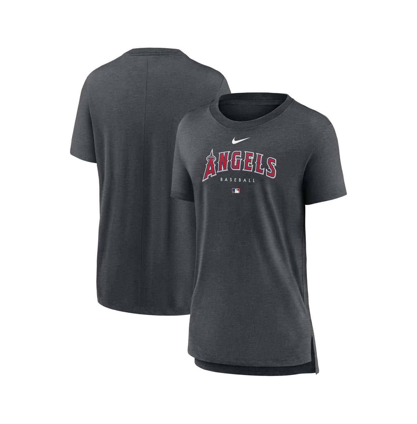 Женская футболка Nike Heather Charcoal Los Angeles Angels Authentic Collection Early Work Tri-Blend — фото 2