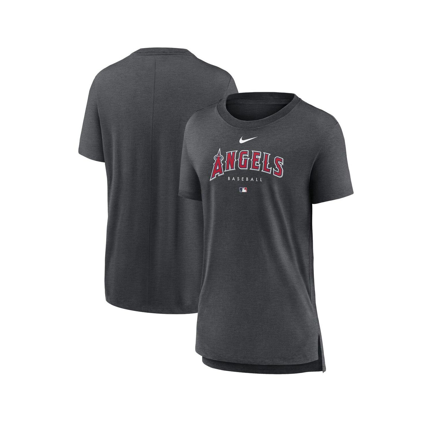 Women's Heather Charcoal Los Angeles Angels Authentic Collection Early Work Tri-Blend T-shirt