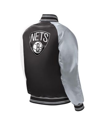 Big Boys and Girls Black Brooklyn Nets Raglan Full-Snap Varsity Jacket