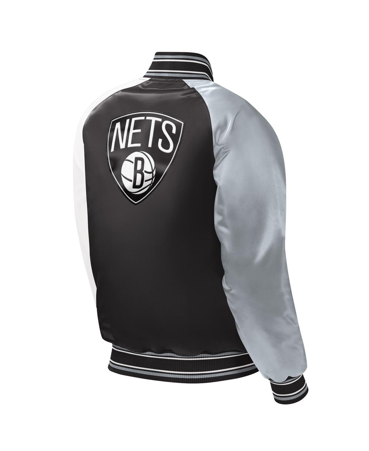 Shop Starter Big Boys And Girls  Black Brooklyn Nets Raglan Full-snap Varsity Jacket