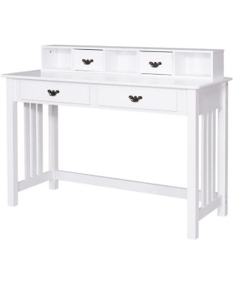Costway Writing Desk Mission White Home Office Computer Desk 4 Drawer ...