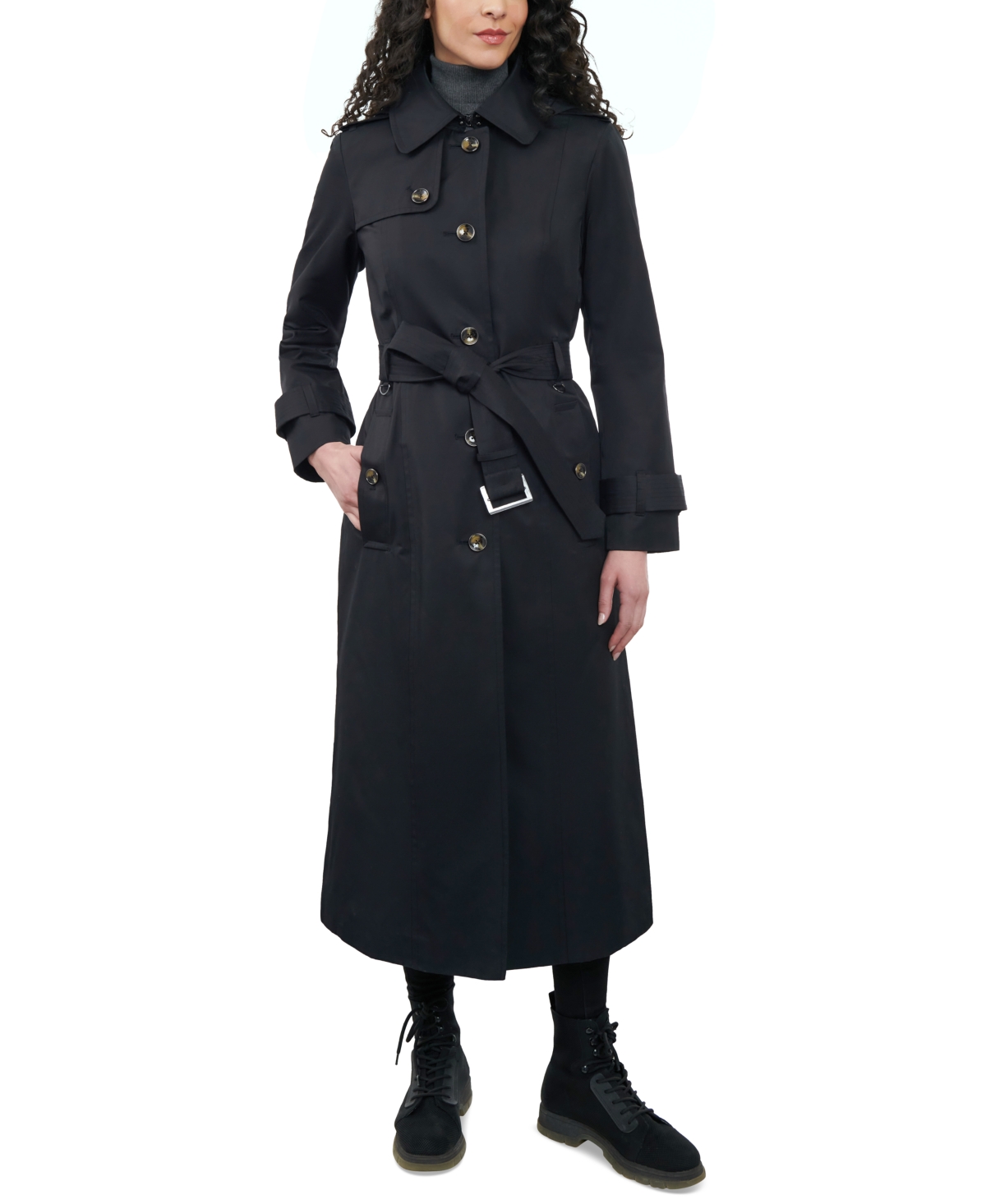 London Fog Women's Hooded Belted Maxi Trench Coat