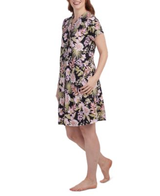 Miss Elaine - Women's Short-Sleeve Button-Front Floral Robe