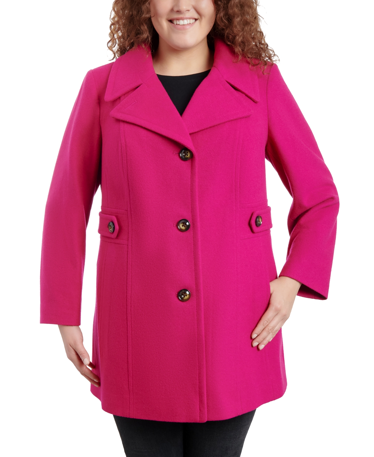 Shop Anne Klein Women's Plus Size Single-breasted Notched-collar Peacoat, Created For Macy's In Orchid Flower