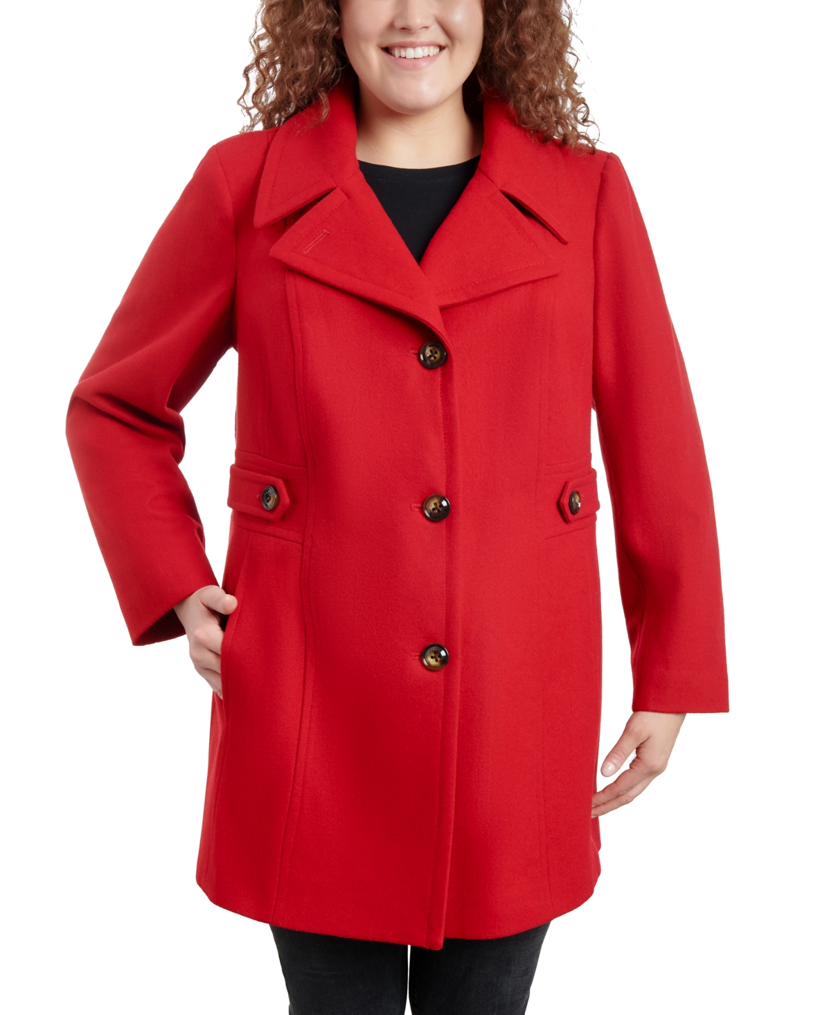 Anne Klein Women's Plus Size Single-breasted Notched-collar Peacoat, Created For Macy's In Lychee Red