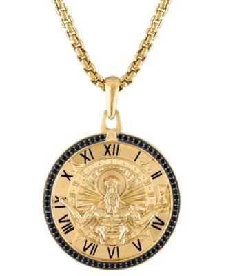Bulova - Men's Chronos God of Time Black Diamond (1/4 ct. t.w.) Pendant Necklace in 14k Gold-Plated Sterling Silver, 24" + 2" extender