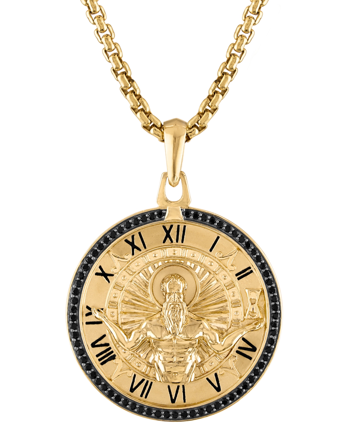 Bulova Men's Chronos God Of Time Black Diamond (1/4 Ct. T.w.) Pendant Necklace In 14k Gold-plated Sterling In Na