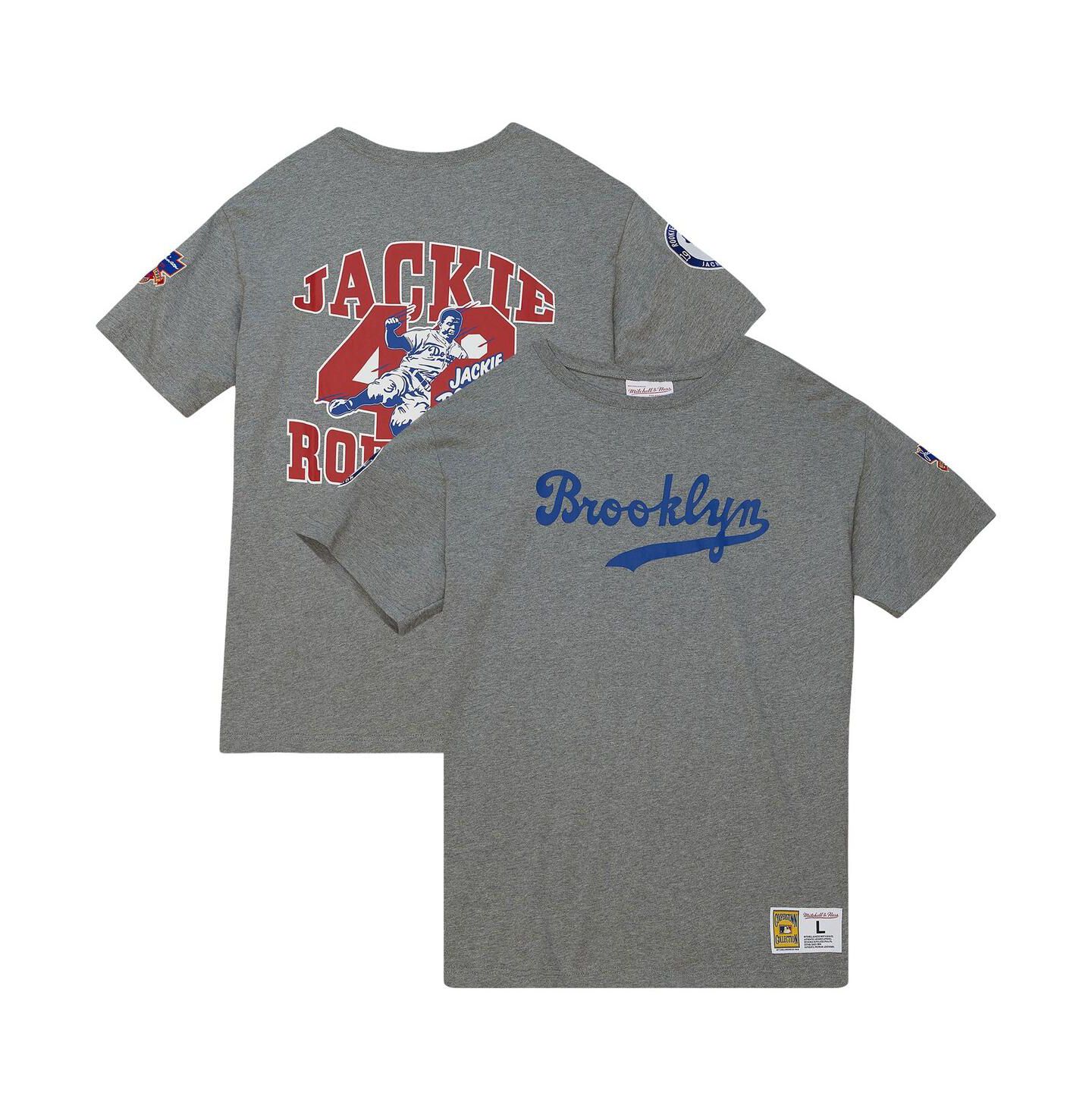 Мужская футболка Mitchell & Ness Jackie Robinson Gray Brooklyn Dodgers Cooperstown Collection Legends — фото 1