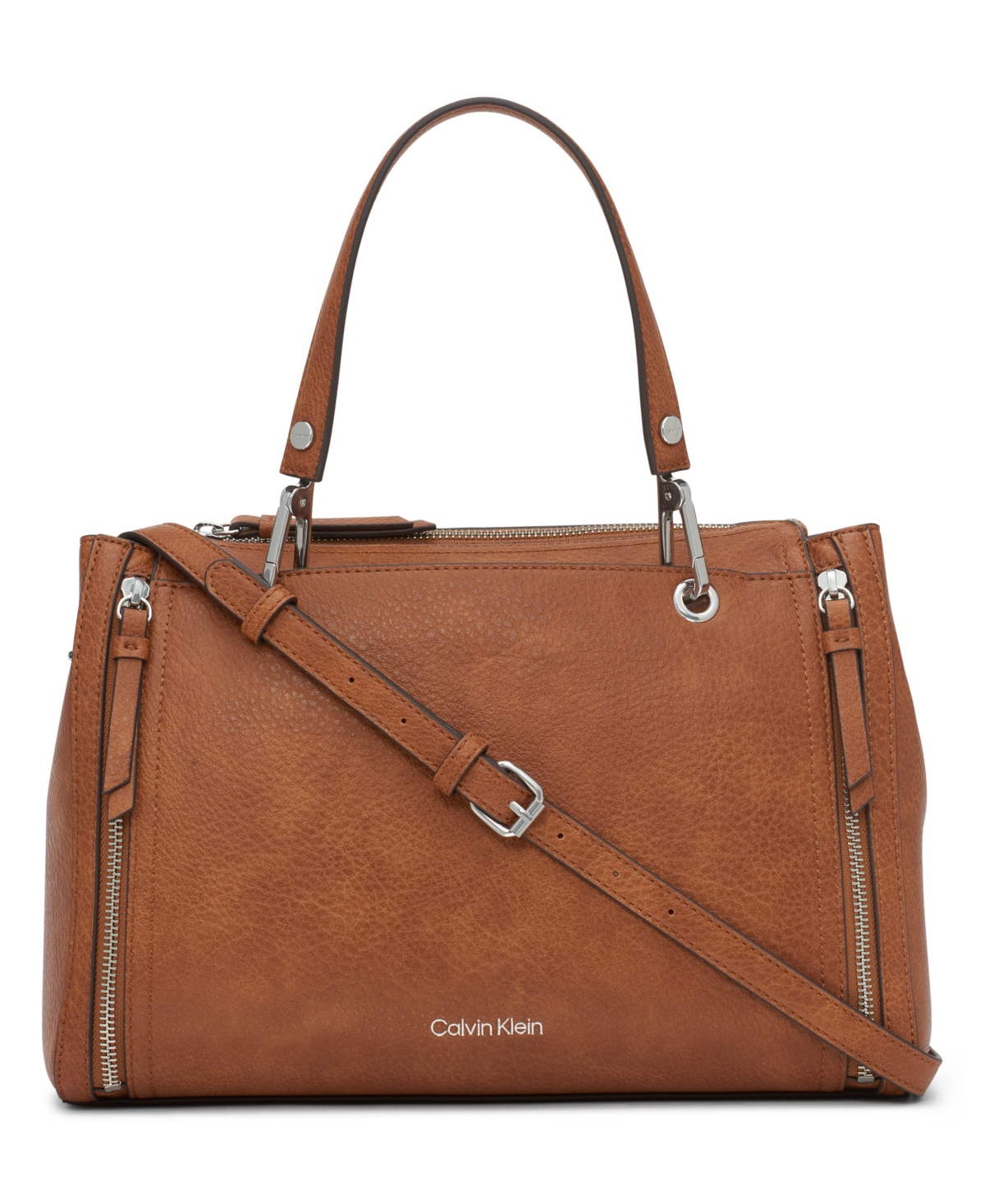 Calvin Klein Garnet Triple Compartment Top Zipper Satchel In Caramel ...