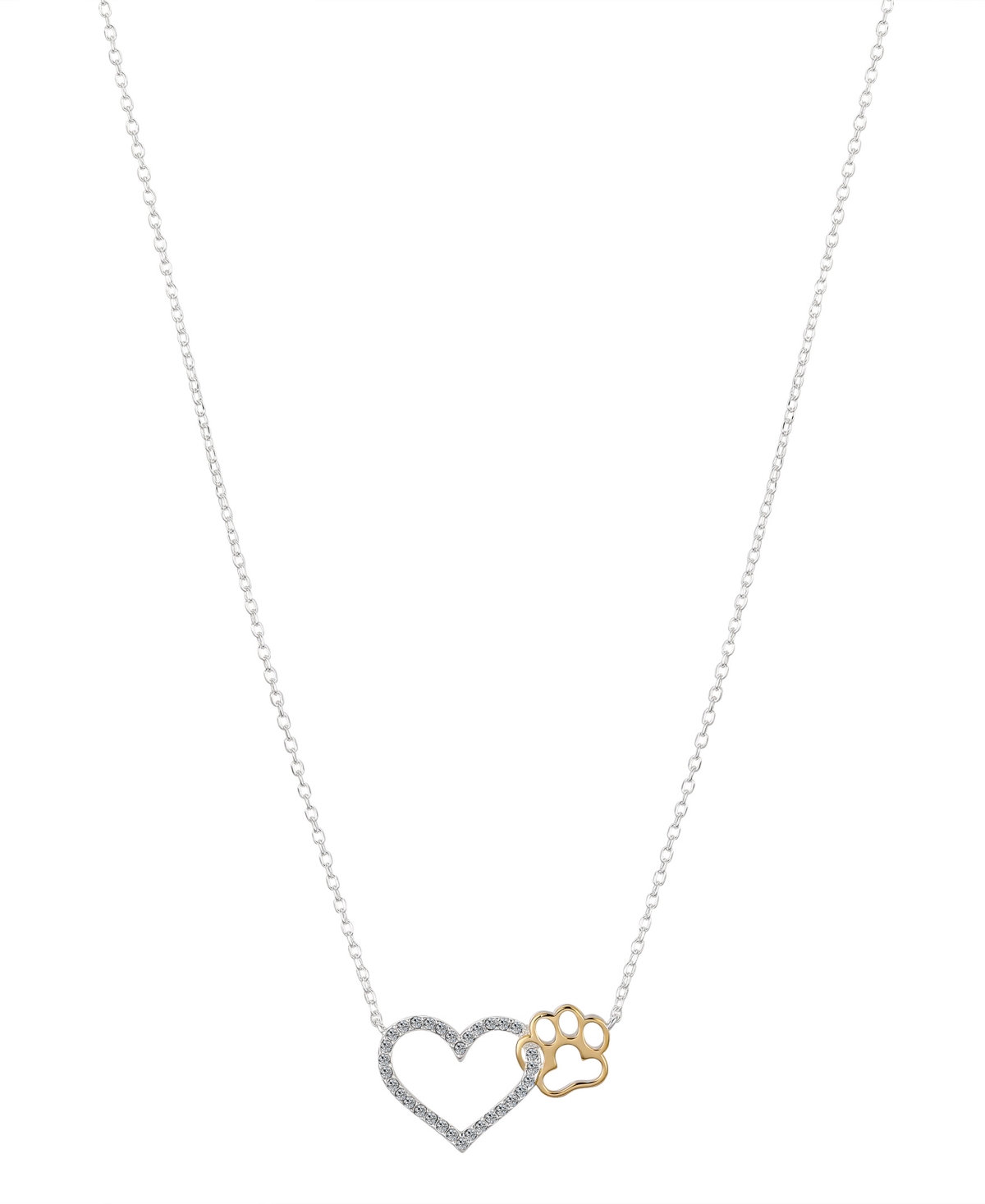 Unwritten Two-tone Crystal Heart And Paw Pendant Necklace In Gold Two-tone