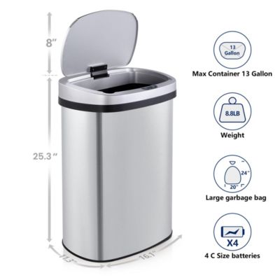 13 Gal./50 Liter Stainless Steel Oval Motion Sensor Trash Can for Kitchen