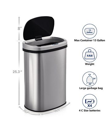13Gallon Oval Kitchen Motion Sensor Stainless Steel Trash Can-MegaCasa –  Mega Casa
