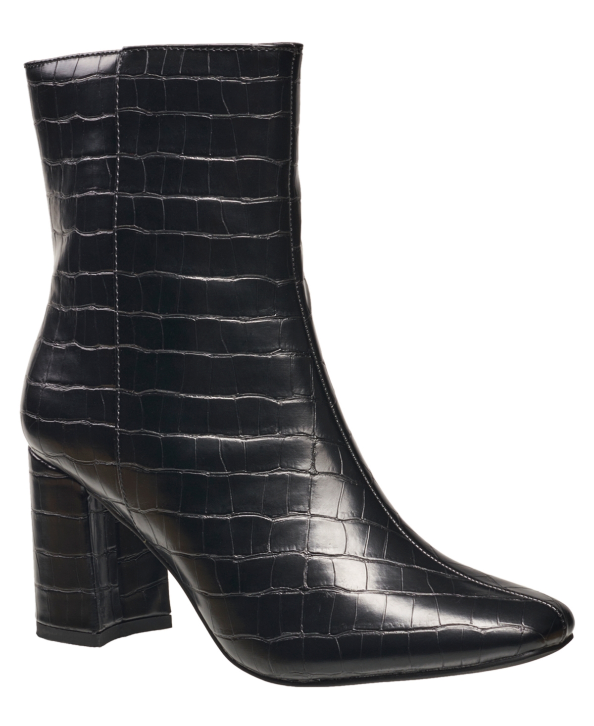 Shop H Halston Women's Ella Heeled Croco Boots In Black Crocodile