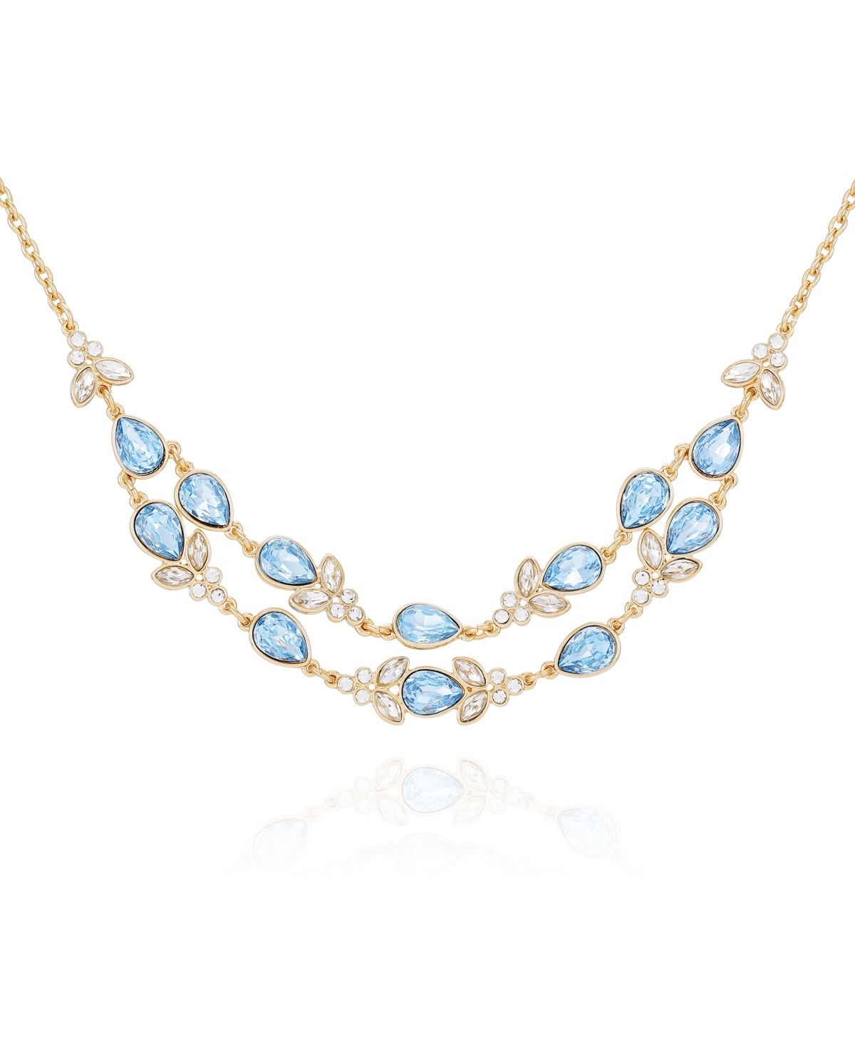 T Tahari Gold-tone Blue And Clear Glass Stone Statement Chain Necklace