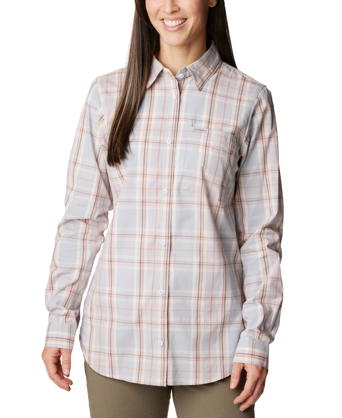 Columbia Women's Anytime Patterned Long-sleeve Shirt In Dusty Pink Csc