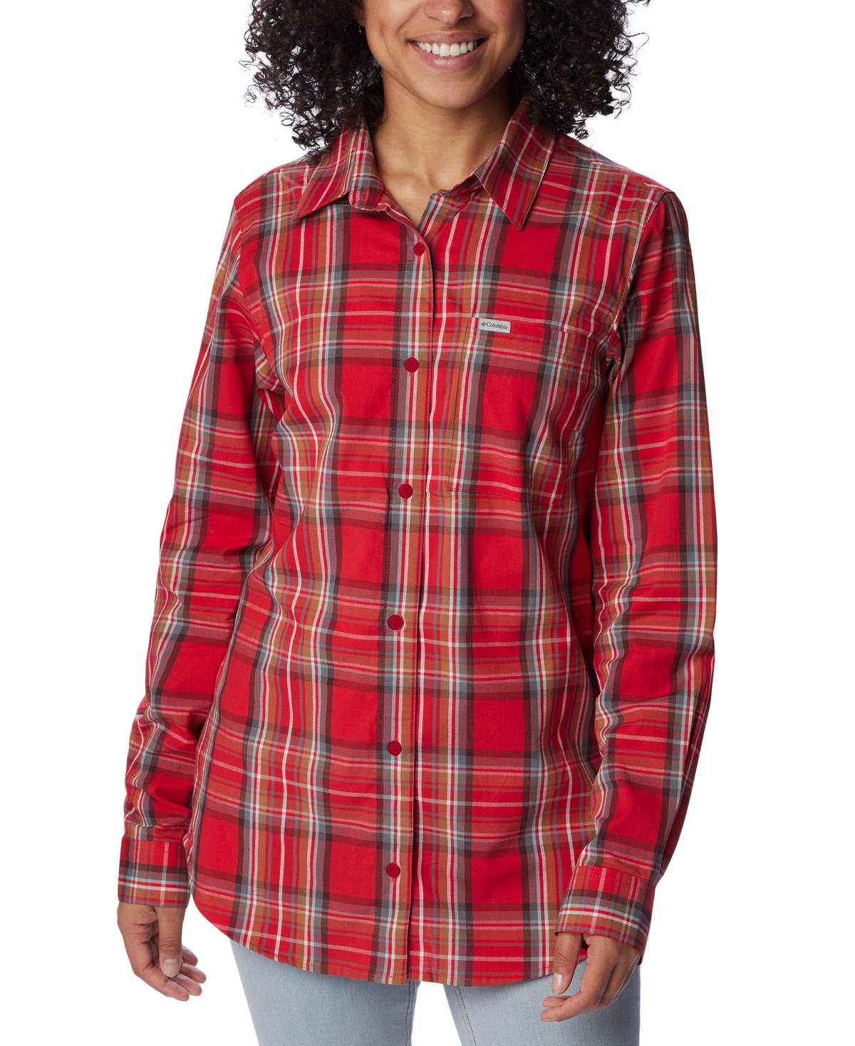 Columbia Women's Anytime Patterned Long-sleeve Shirt In Red Lily Csc Ta