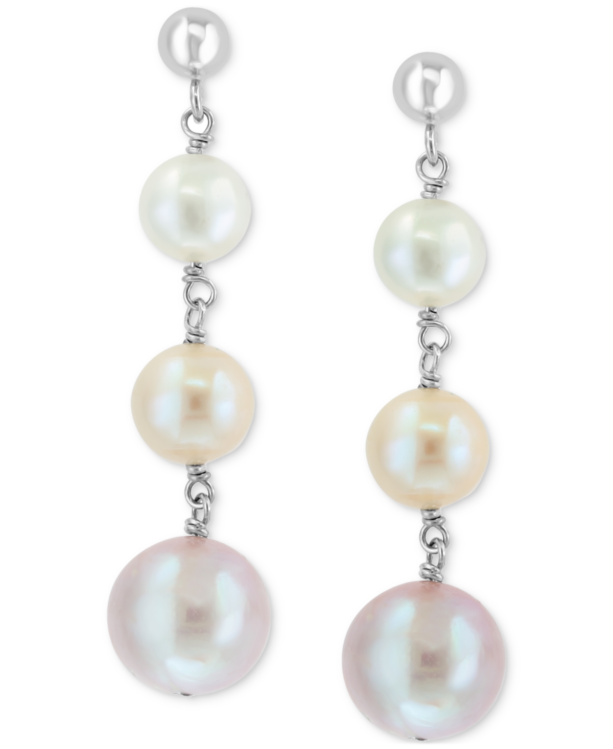 Effy Collection Effy Multicolor Freshwater Pearl (6 - 81/2mm) Graduated Drop Earrings in Sterling Silver (Also available in Freshwater Pearl)
