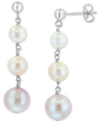 EFFY Collection - Multicolor Freshwater Pearl (6 - 8-1/2mm) Graduated Drop Earrings in Sterling Silver