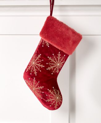 Holiday Lane - Stockings Red Velvet Snowflake Stocking