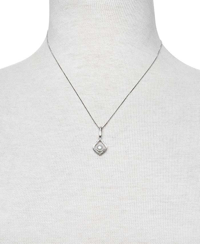 Molah 925 Sterling Silver Cultured Freshwater Pearl & Cubic Zirconia Swirl Pendant Necklace - Adjustable 16-18" - View #2
