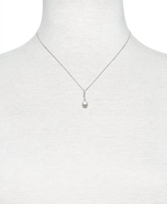 Cultured Freshwater Pearl (7-8 mm) and Diamond Accent Swirl Pendant in Sterling Silver