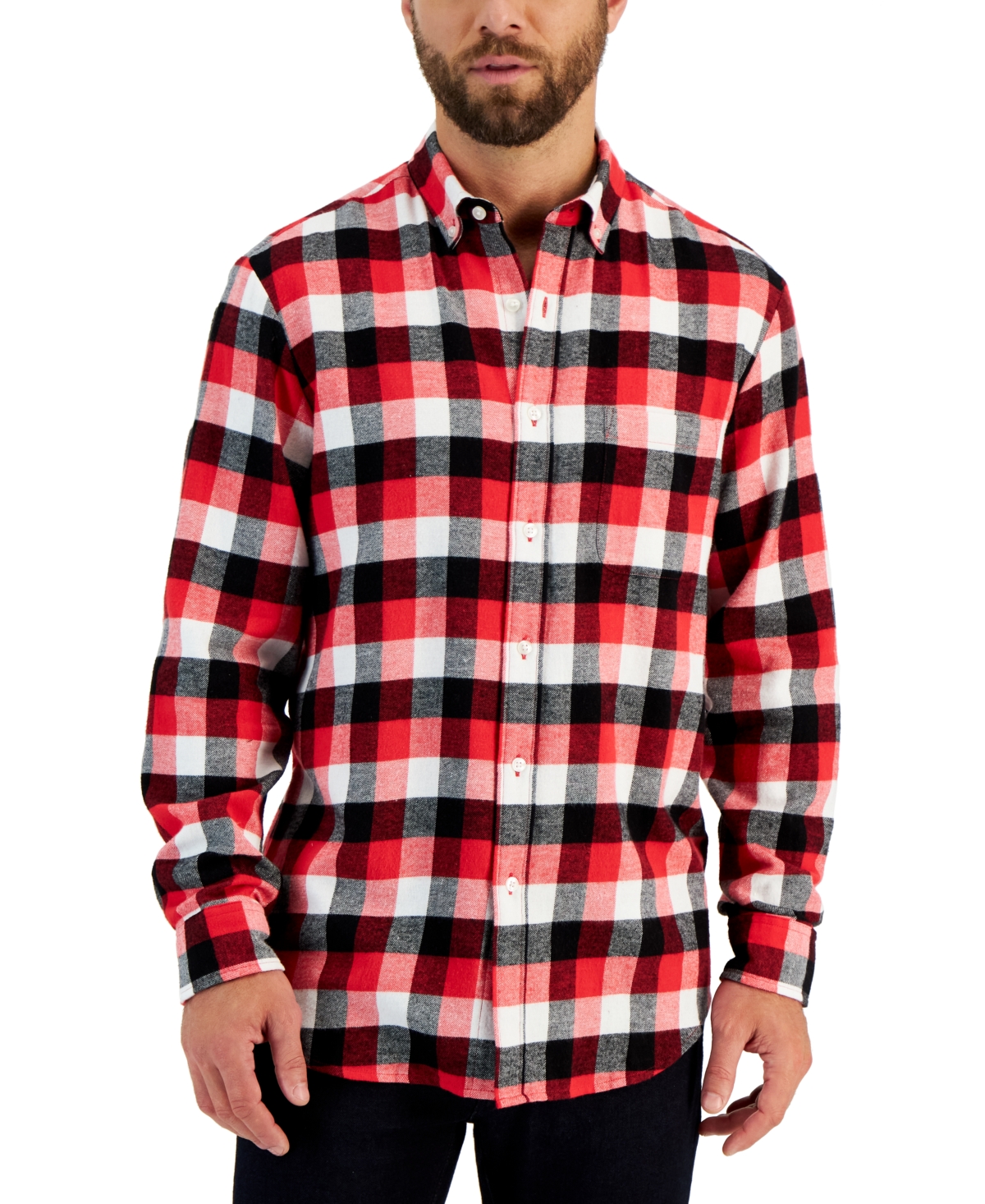 Club Room Men's Regular-fit Plaid Flannel Shirt, Created For Macy's In Fire Plaid Combo