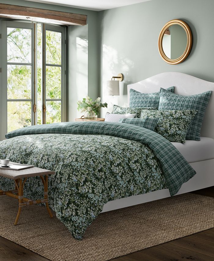Laura Ashley Bramble Floral Cotton Reversible 7 Piece Comforter Set