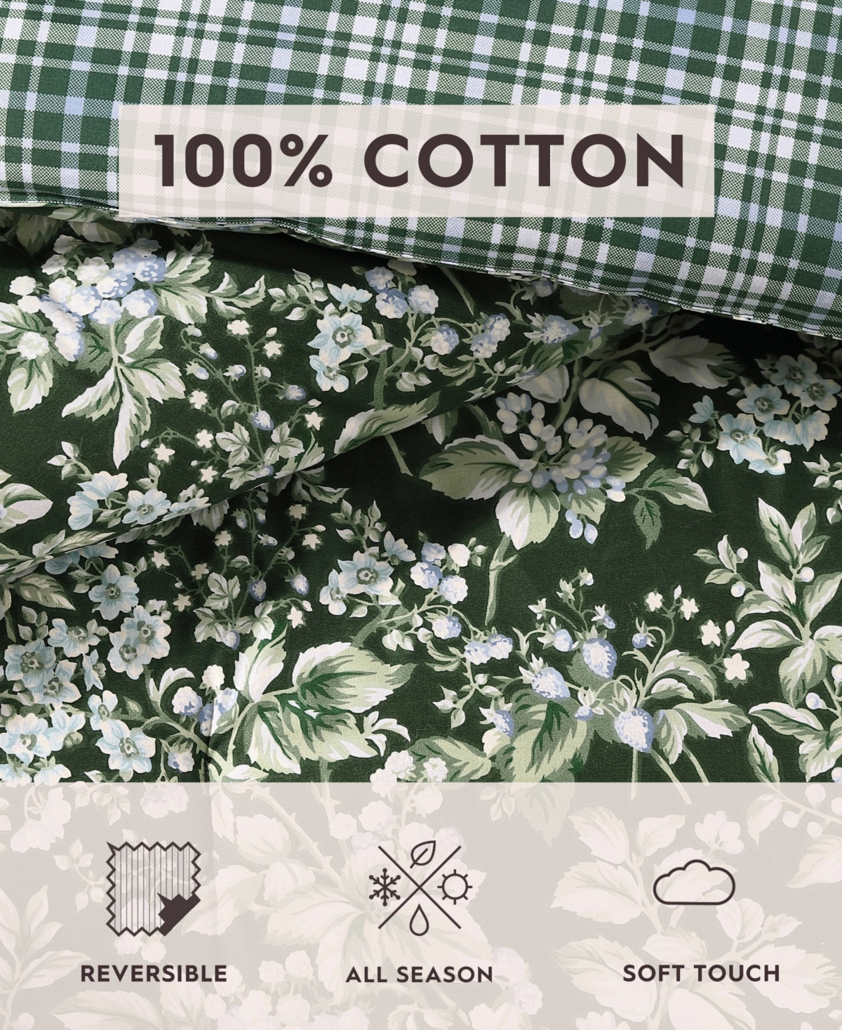 Laura Ashley Bramble Floral Cotton Reversible 7 Piece Duvet Cover Set