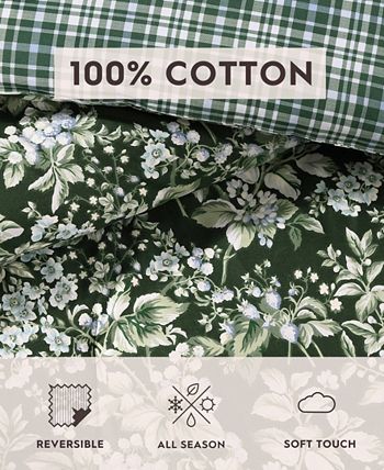 Laura Ashley Bramble Floral 7-Piece Green Cotton King Bonus Duvet Cover Set  USHSFX1240420 - The Home Depot