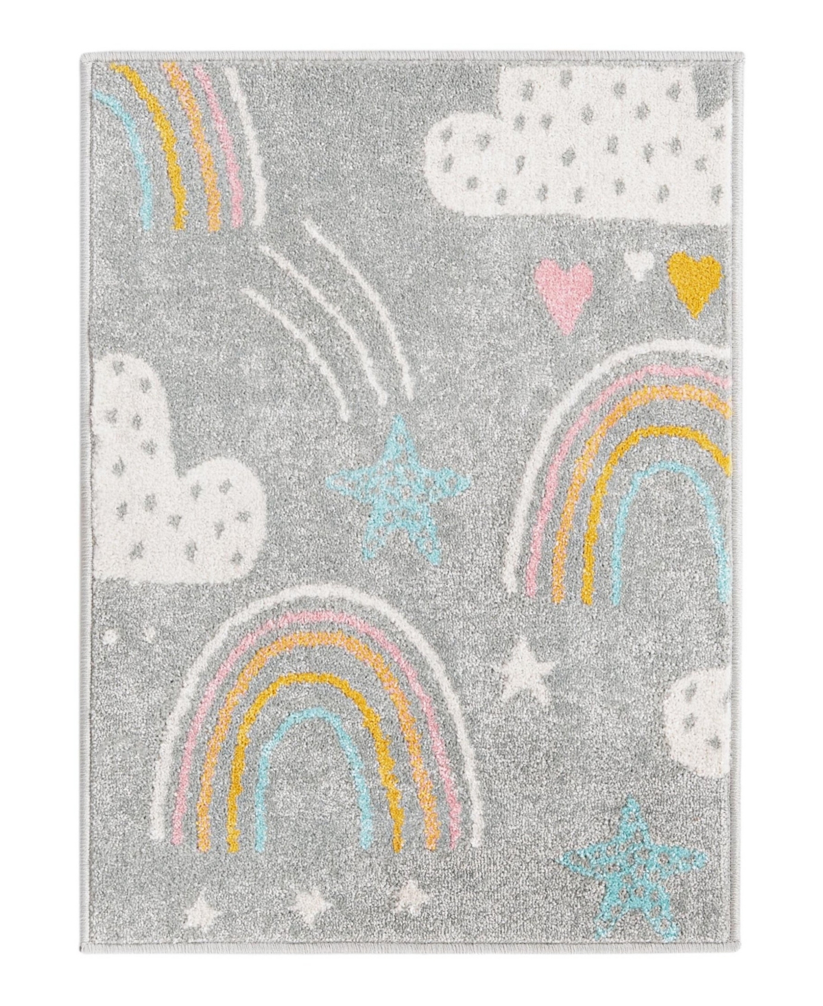 Bayshore Home Campy Kids Rainbow, Stars, And Clouds 2'2" X 2'11" Area Rug In Gray