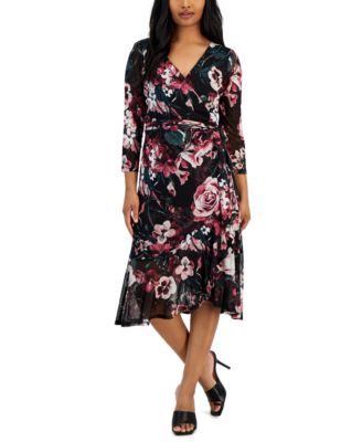 Connected - Petite Surplice-Neck Chiffon Sheath Dress
