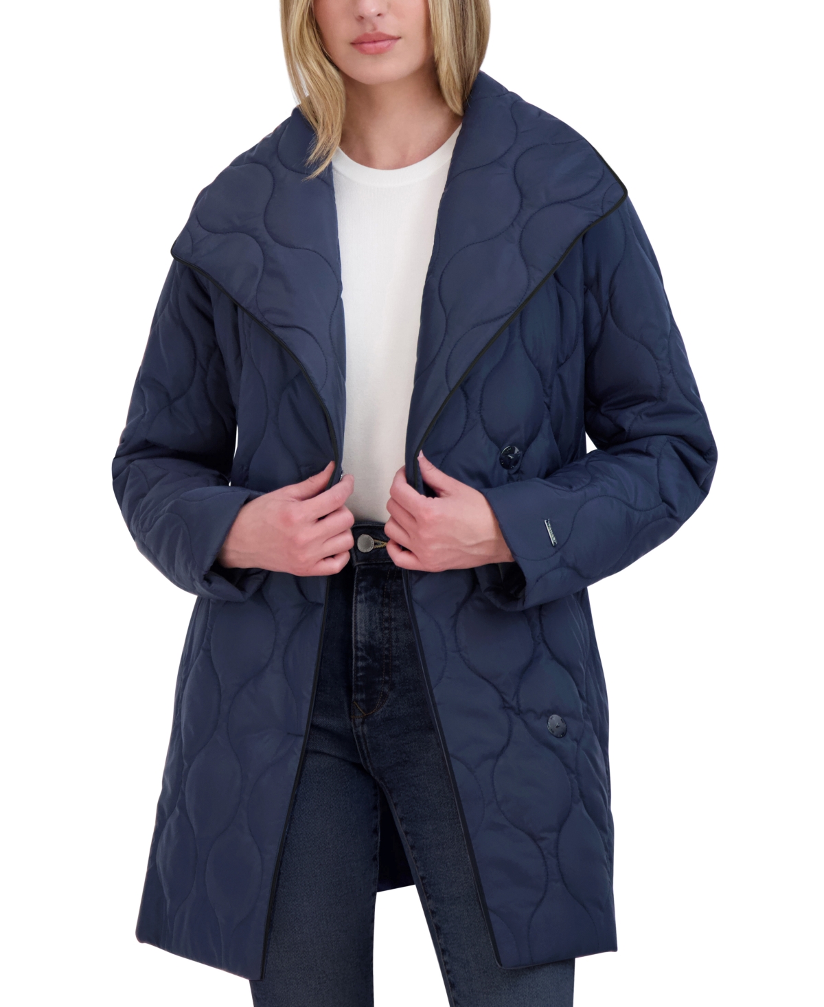 Tahari Women's Belted Asymmetrical Quilted Coat