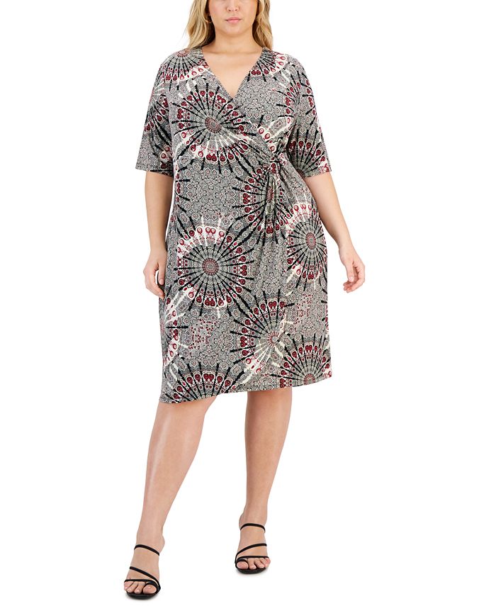 Connected Plus Size Surplice-Neck O-Ring Sheath Dress - Macy's