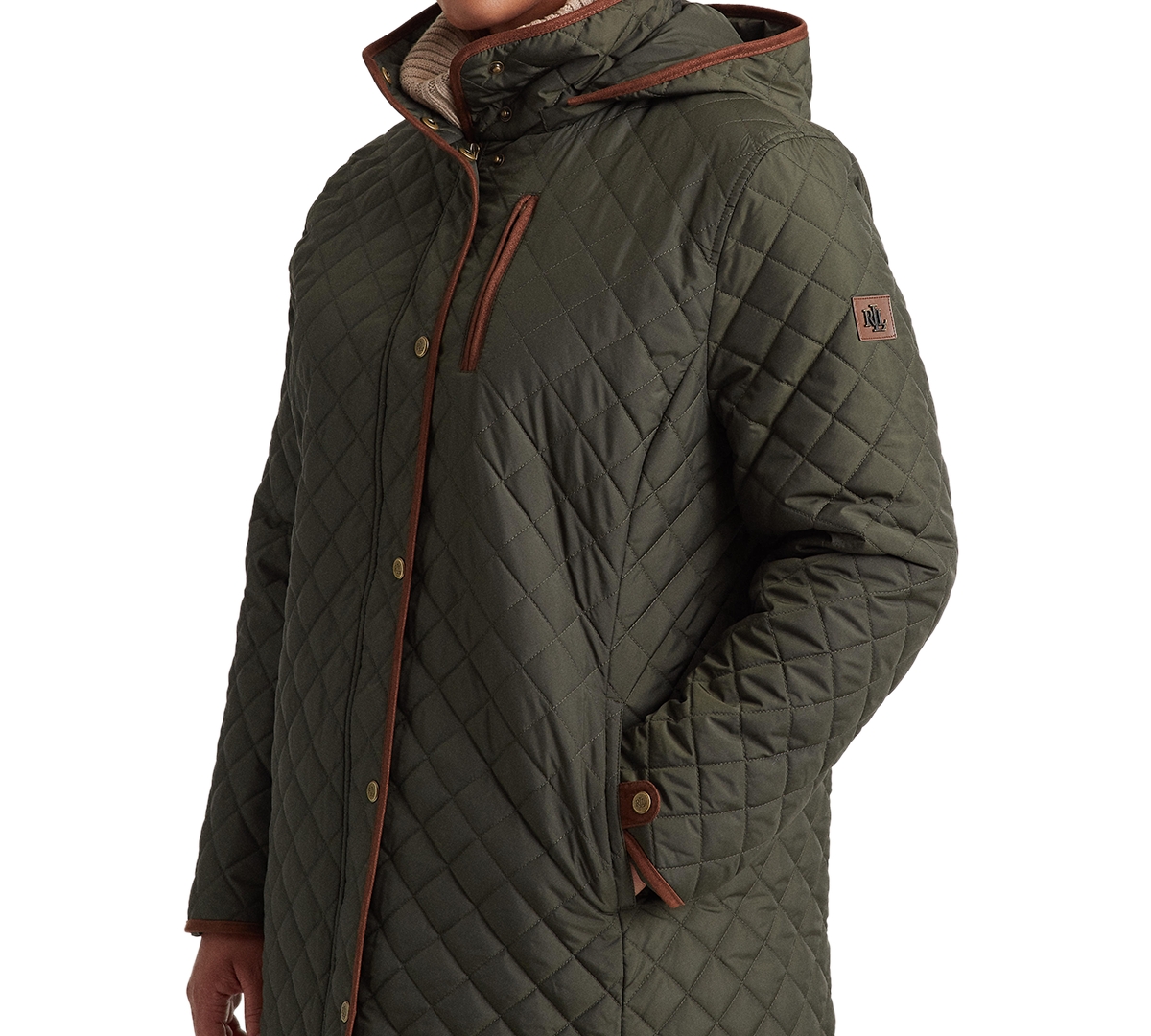 Lauren Ralph Lauren Plus Size Hooded Quilted Faux-Suede-Trim Coat