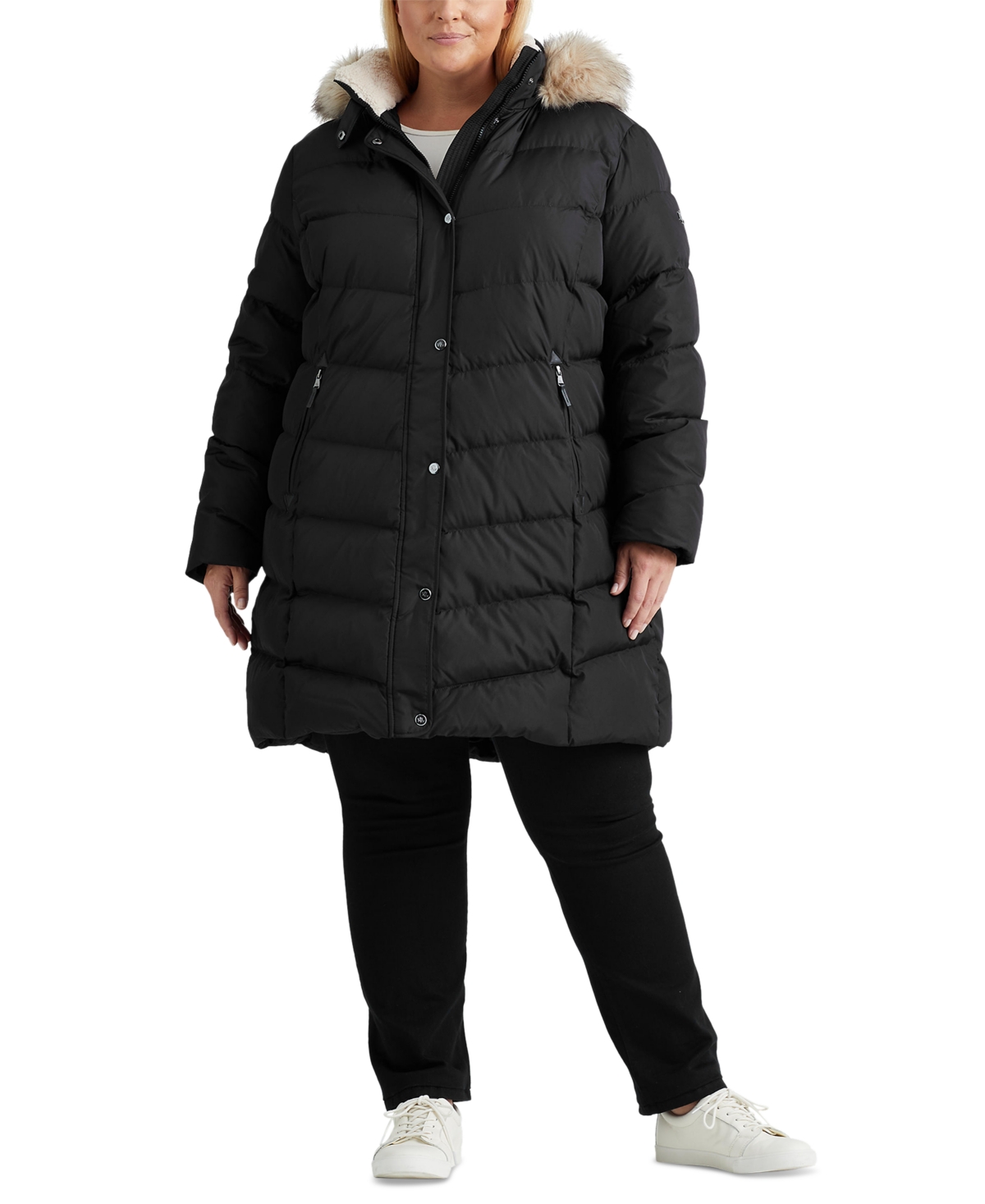 Lauren Ralph Lauren Women's Plus Size Faux-Fur-Trim Hooded Puffer Coat Black