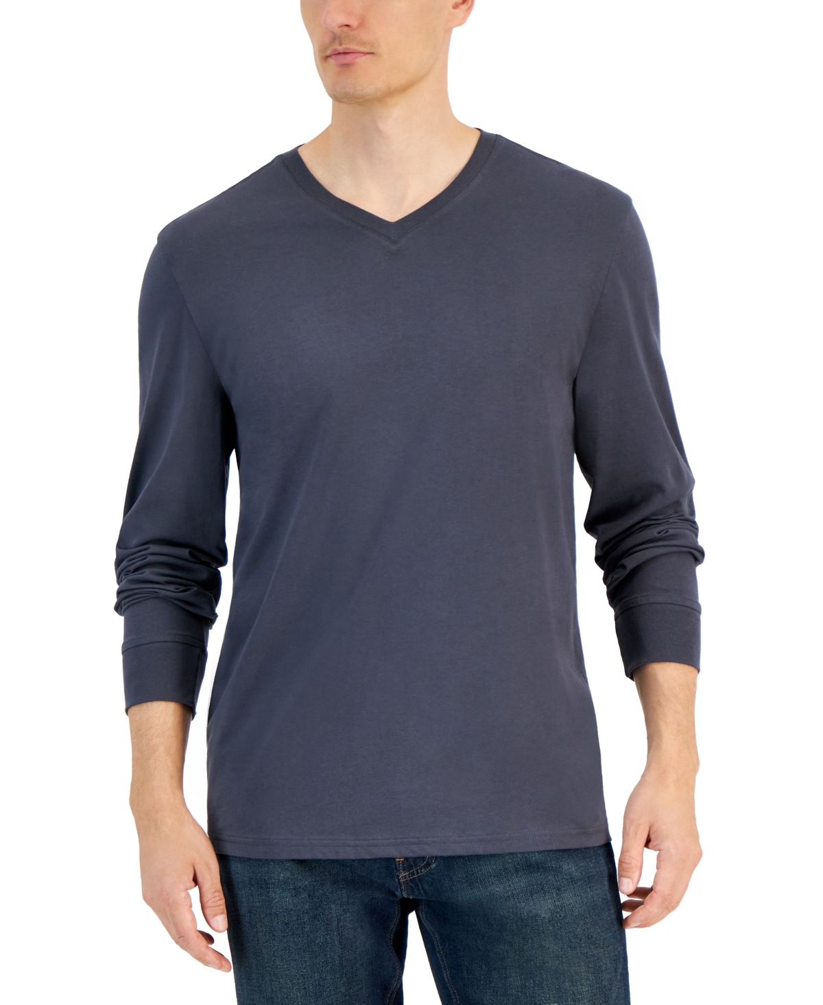 Club Room Men's V-neck Long Sleeve T-shirt, Created For Macy's In Grey Wall