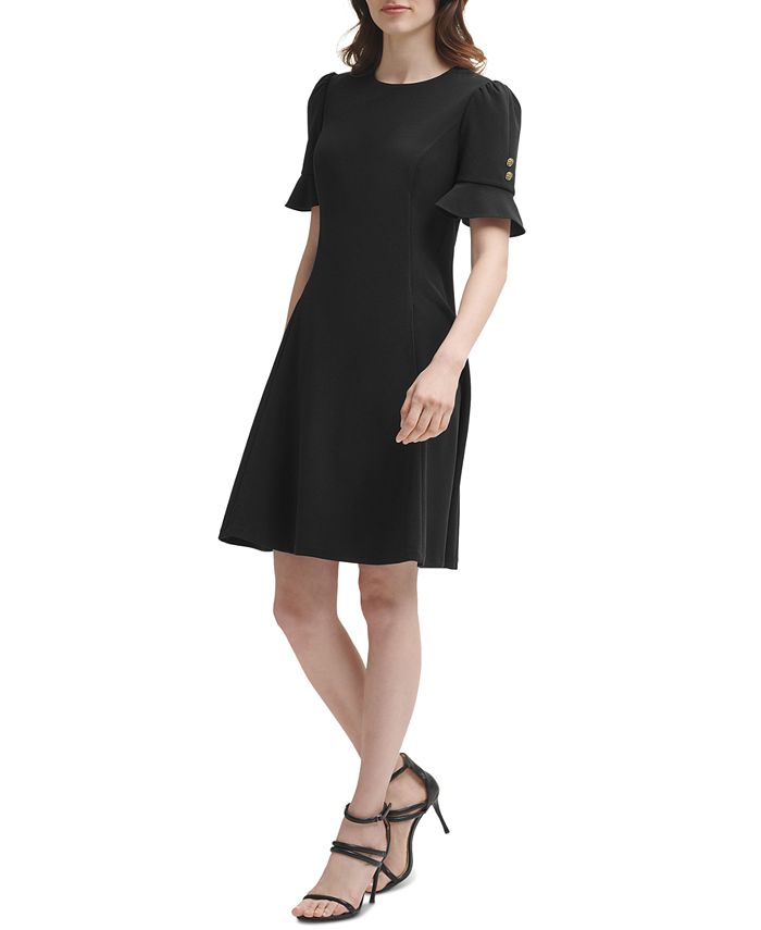Flounce Sleeve Mesh Yoke Flare Dress main image 0