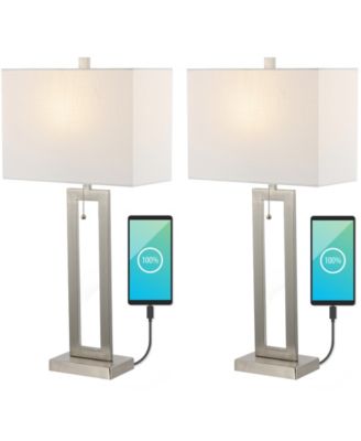 Sabrina 28.5" Vintage-inspired Industrial Iron LED Table Lamp with Pull-Chain and USB Charging Port, Set of 2