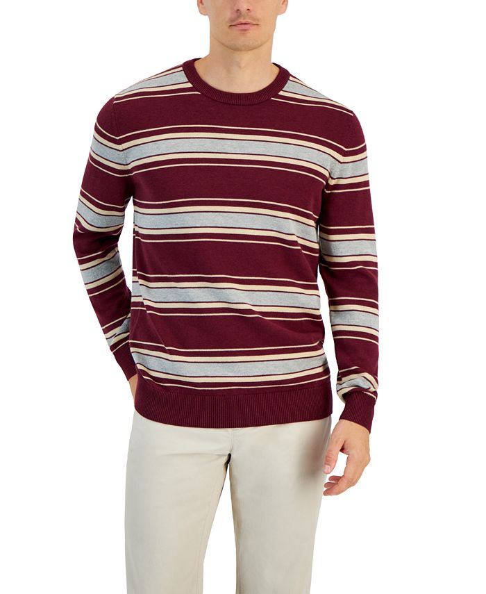 Club Room Men's Elevated Striped Long Sleeve Crewneck Sweater, Created ...