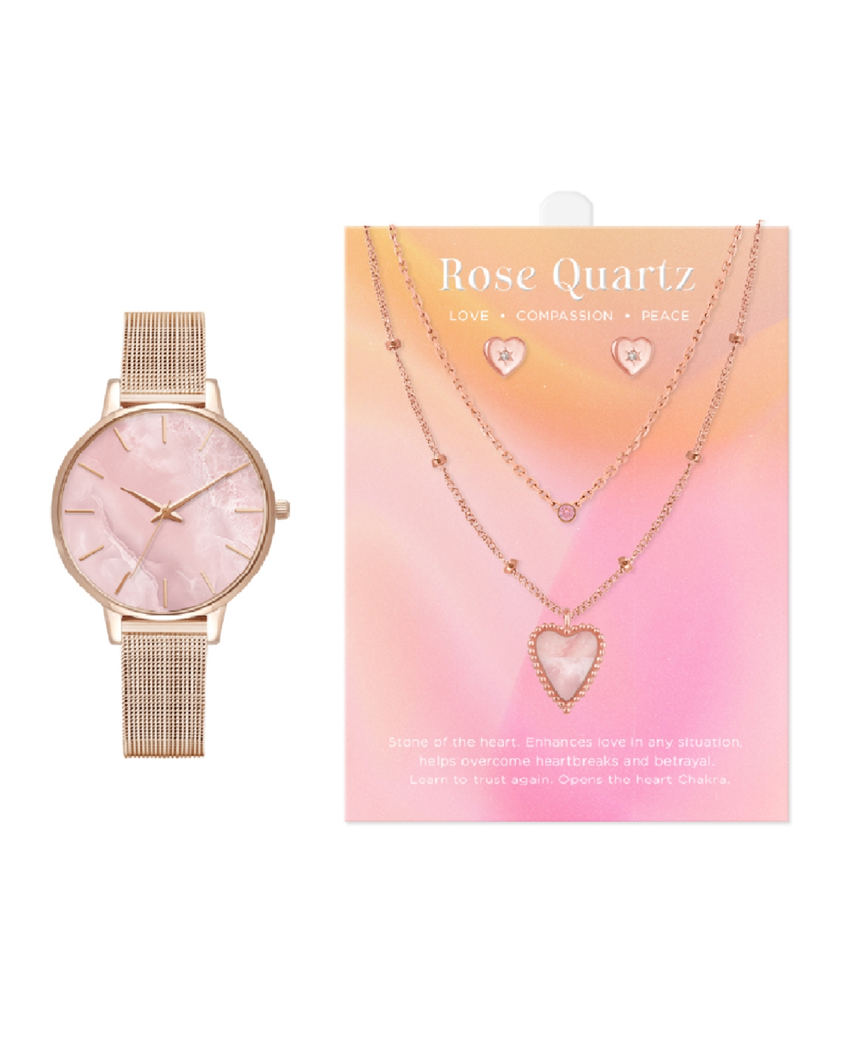 Women's Analog, Three-Hand Quartz Shiny Rose Gold-Tone Metal Bracelet Watch 34mm Gift Set - Shiny Rose Gold
