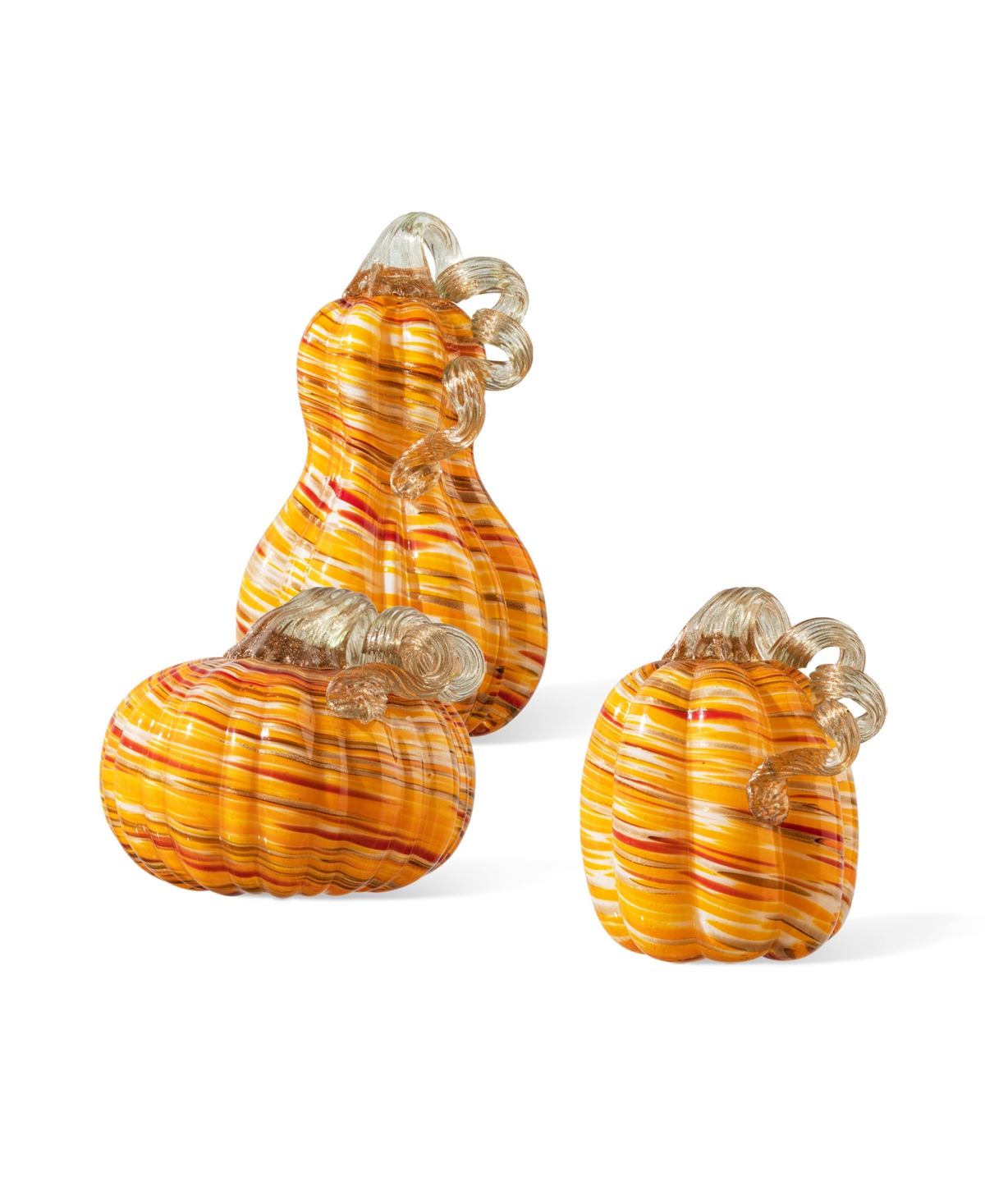 Multi Stripes Glass Pumpkin Gourd, Set of 3 - Pumpkin